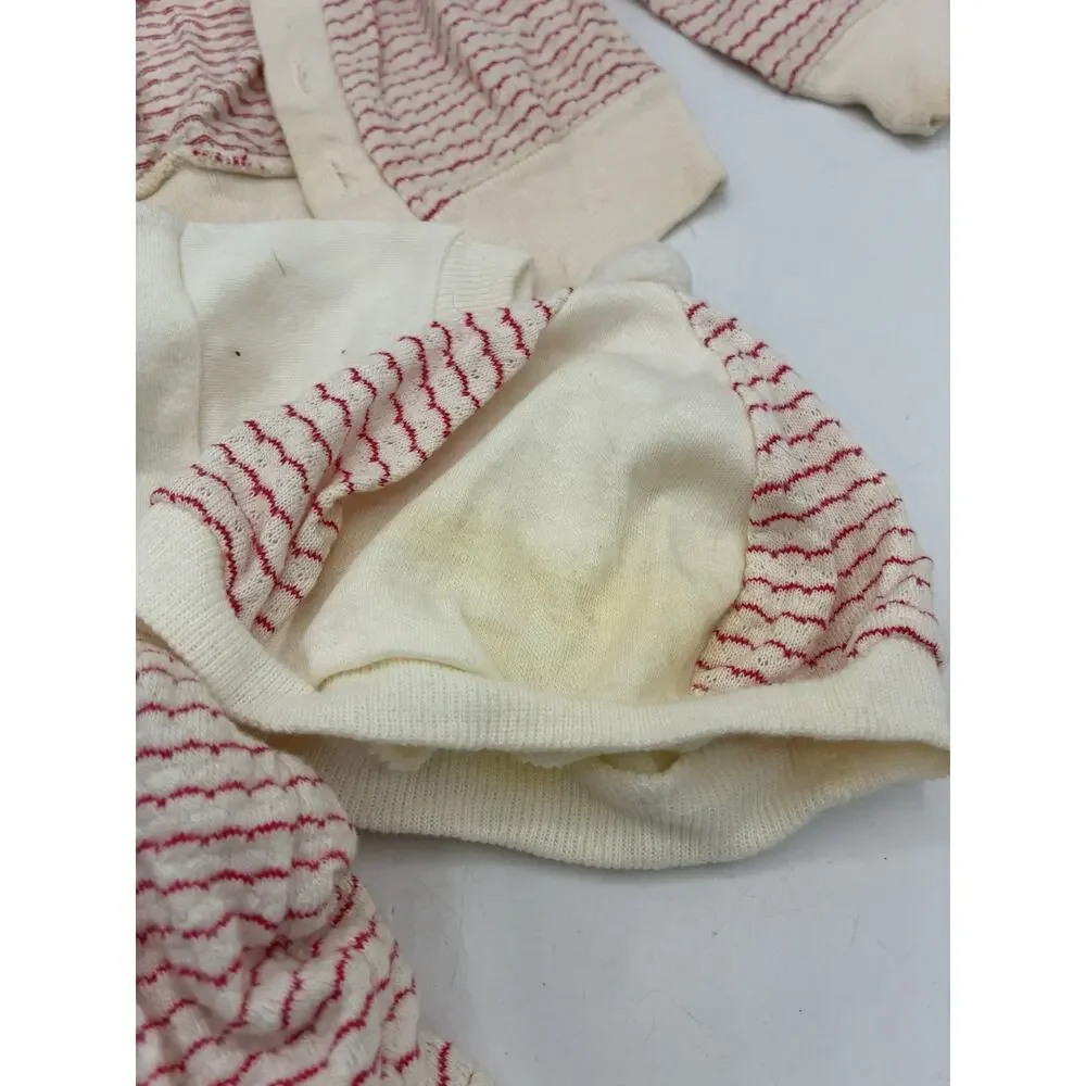 Vintage Knitfashion Baby 3pc Set 12mo Red Stripe Cardigan Romper Bonnet